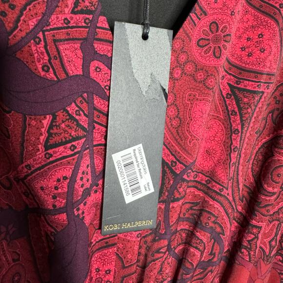 Kobi Halperin Cher Maureen V Neck  Printed Long Sleeves Midi Dress Dark Sz L - Picture 13 of 15